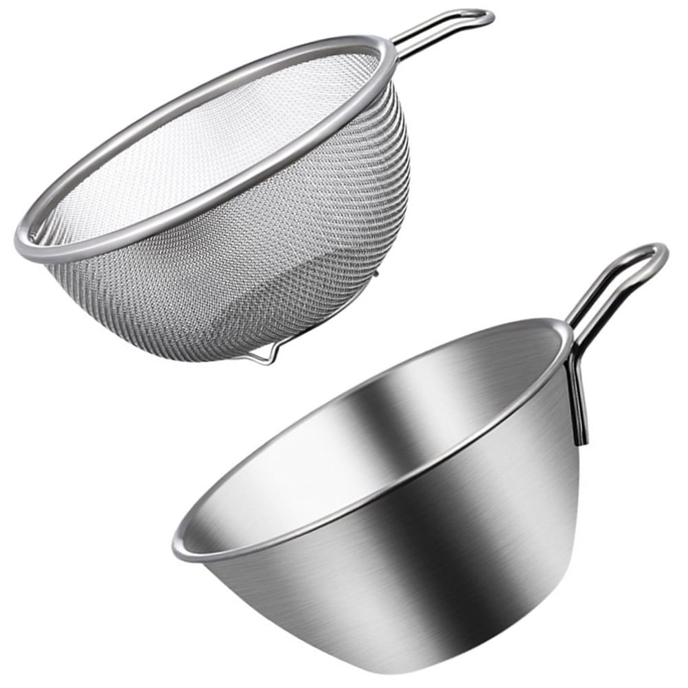 1 Set Colander with Bowl Fine Mesh Strainer Stainless Steel Strainer Kitchen Mixing Bowl Basin