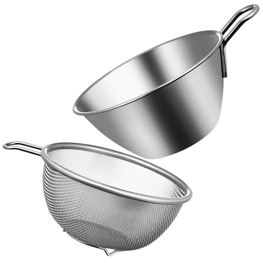 1 Set Colander with Bowl Fine Mesh Strainer Stainless Steel Strainer Kitchen Mixing Bowl Basin