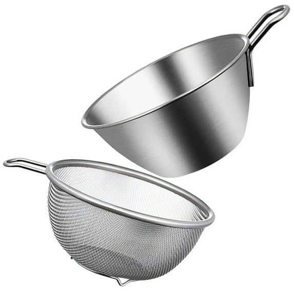 1 Set Colander with Bowl Fine Mesh Strainer Stainless Steel Strainer Kitchen Mixing Bowl Basin