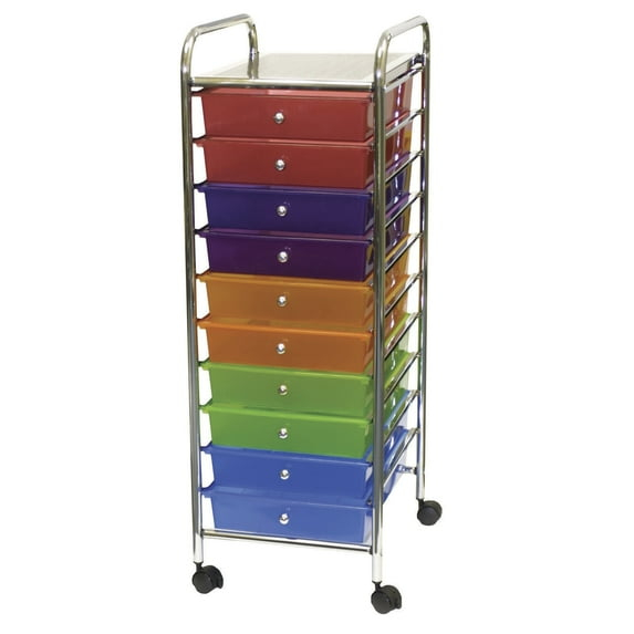 Mobile Organizer, 10 Drawers, 13 x 38 x 15-1/4 Inches, Multiple Colors