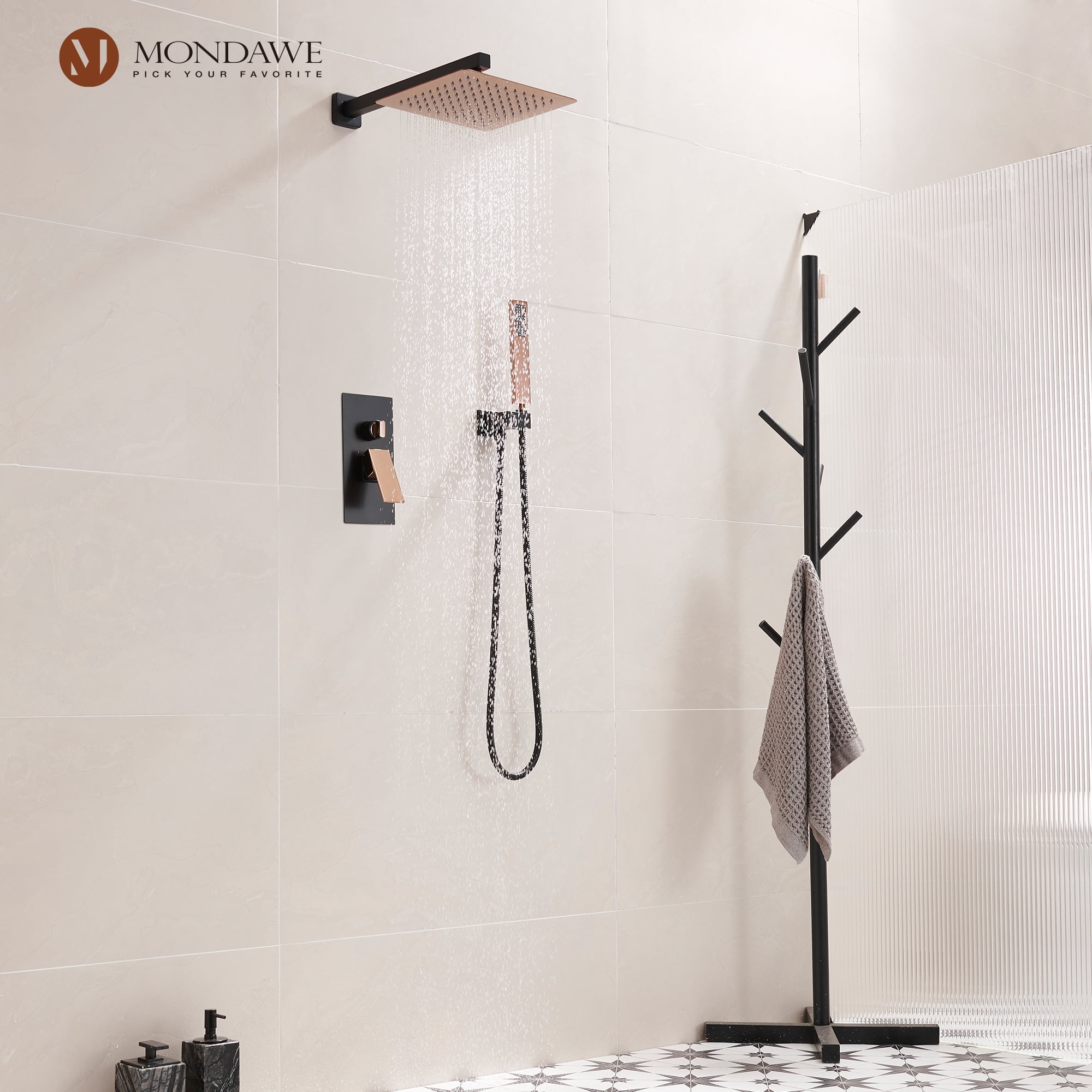 10 Inch Matte Black Shower System with Handheld Shower head, Bathroom Mixer Shower Set Wall Mounted Shower Faucet Rough-in Valve and Trim Kit