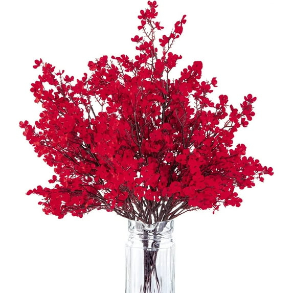 10 Pcs Babys Breath Gypsophila Artificial Flowers Bouquet Fake Silk Flowers Real Touch Flowers for Home Wedding Centerpiece Arrangement Festival Party Decoration (Red)