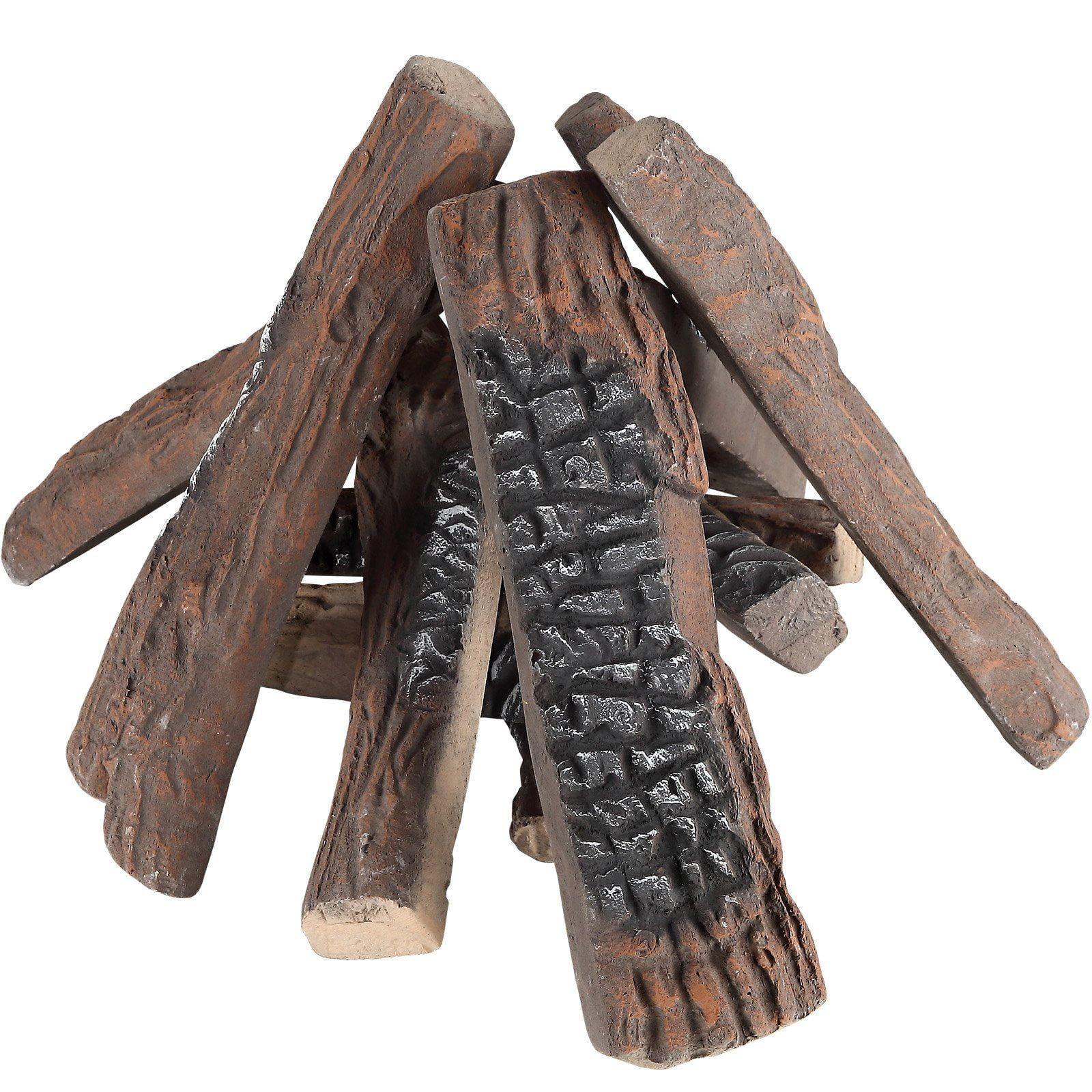 SKYSHALO 10 Piece Ceramic Fireplace Logs, Durable Decorative Logs for Gas Fireplaces, Realistic and Heat-Resistant, Ideal for Indoor and Outdoor Firebowls, Easily Stackable