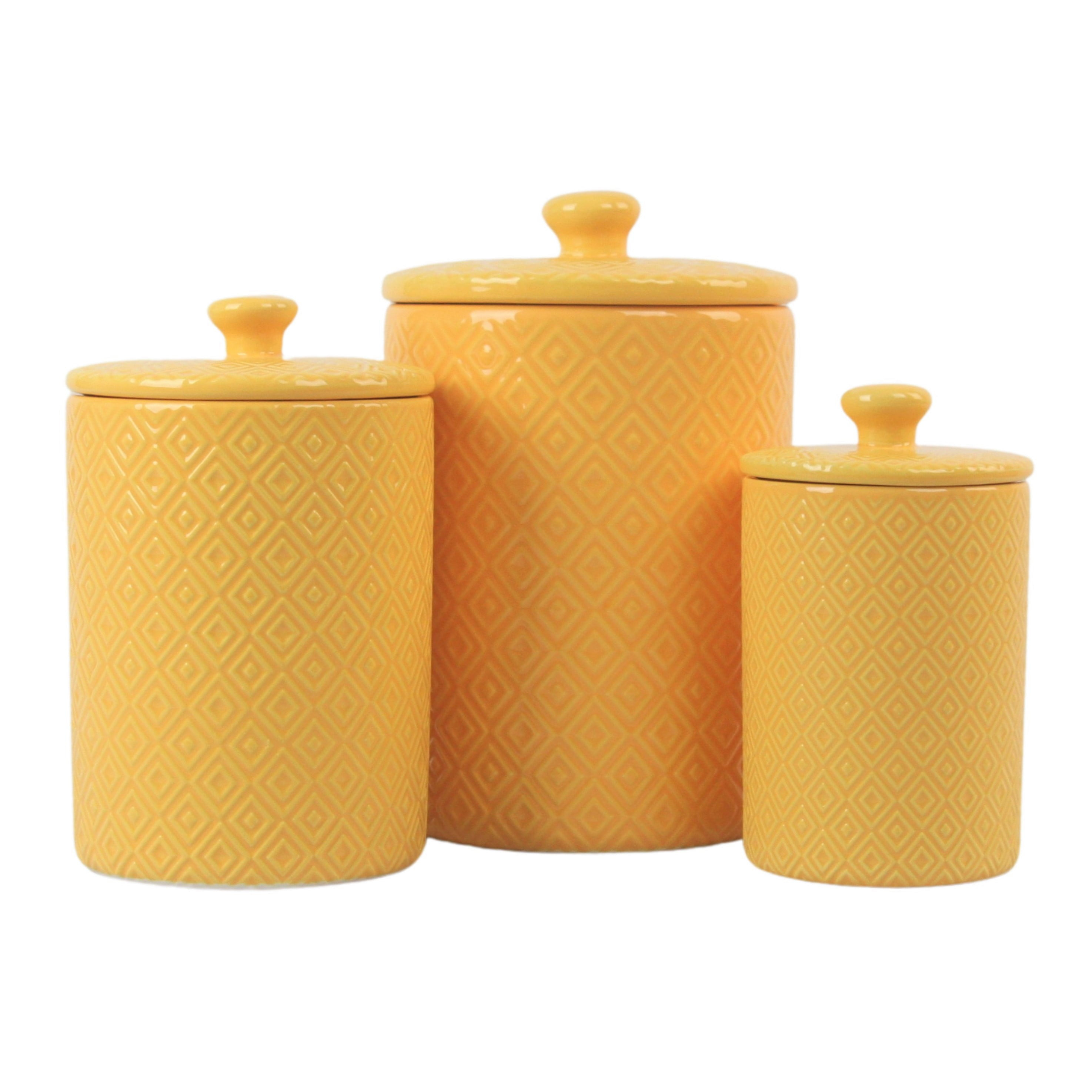 10 Strawberry Street Diamond 3 Piece Canister Set, Yellow