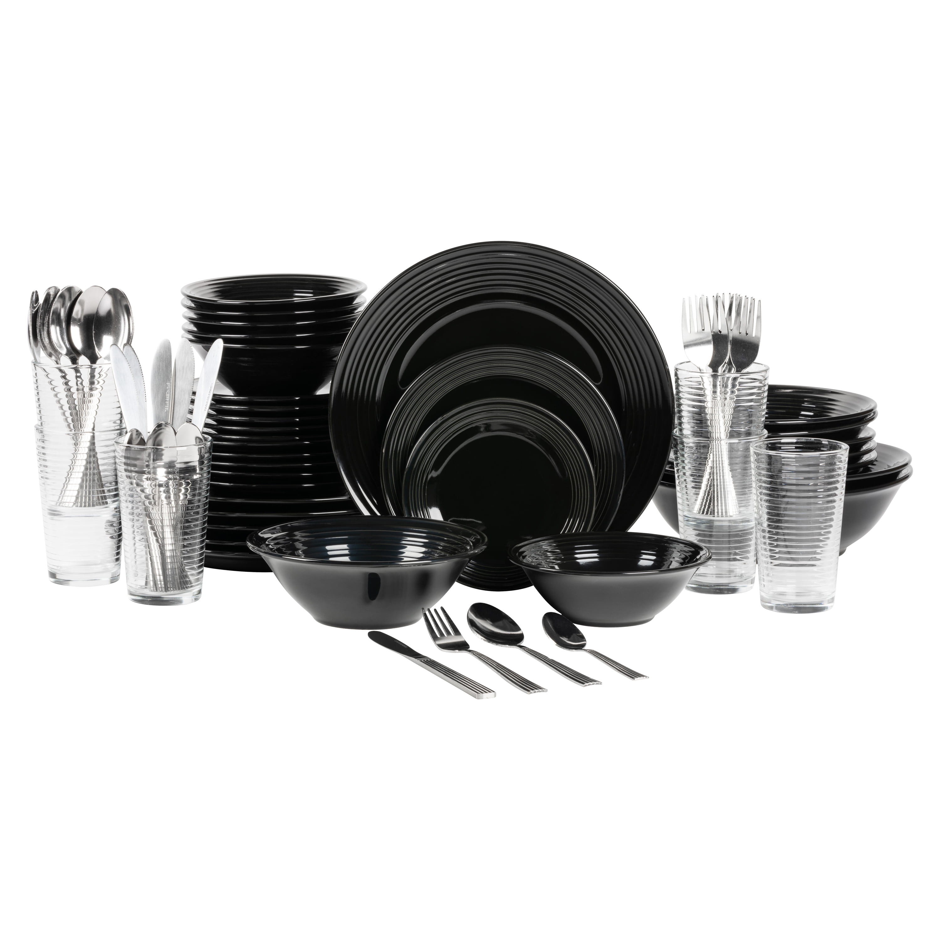 10 Strawberry Street Nova Black Round 62-Piece Stoneware Dinnerware Set, Service for 6