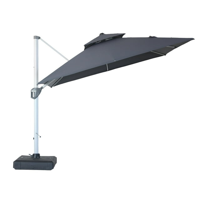 10 ft. Octagon Cantilever Patio Umbrellas Adjustable 5 Angle Outdoor Umbrella Grey Square with base
