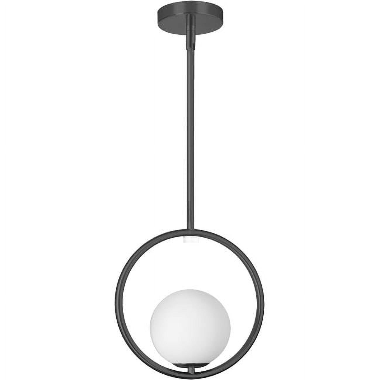 10 in. Adrienna 1 Light Halogen Pendant, Matte Black with White Opal Glass