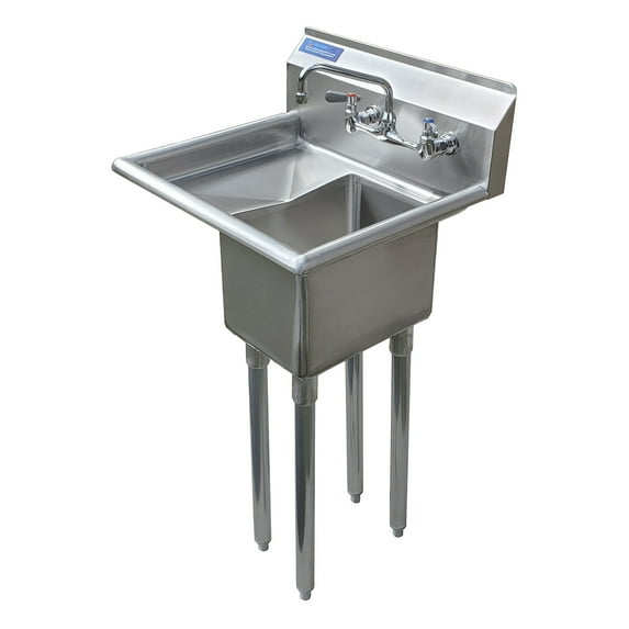 10″ x 14″ x 10″ with 10″ Left Drainboard with Faucet One Compartment Stainless Steel Commercial Kitchen Prep & Utility Sink | NSF