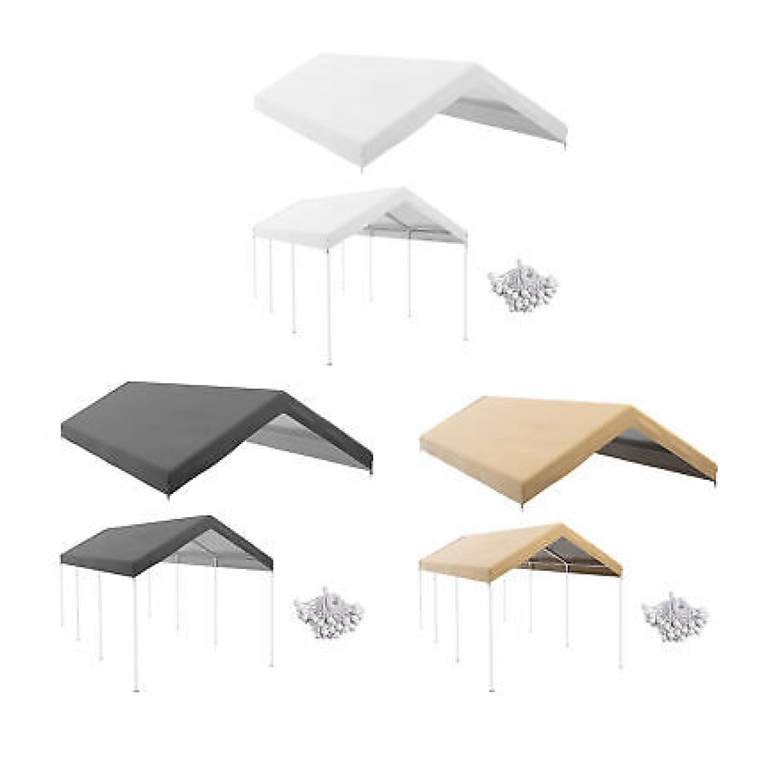 10 x 20 ft Carport Canopy Replacement Cover with Bungee Cords