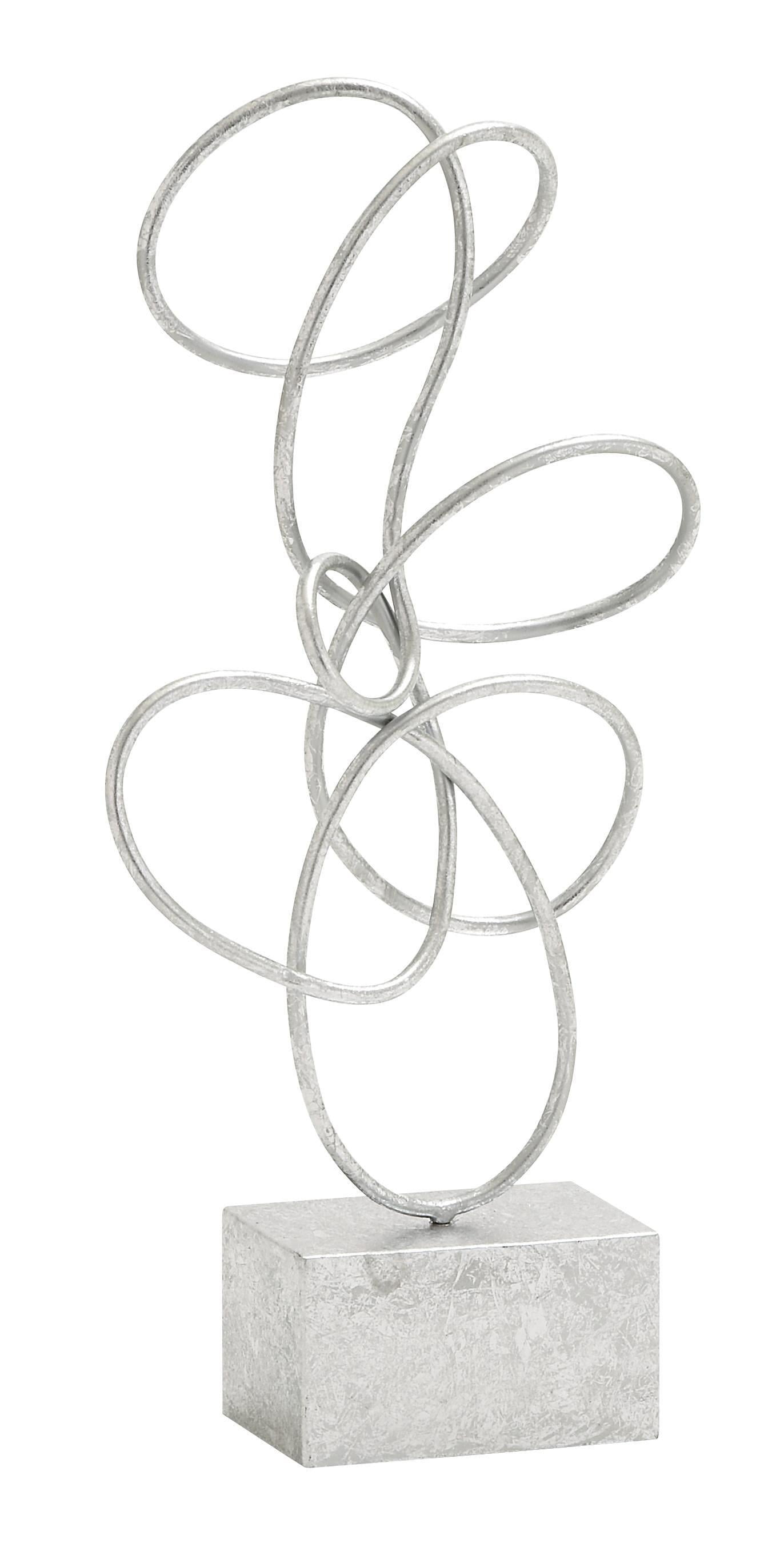 10" x 22" Silver Metal Swirl Abstract Sculpture, by DecMode