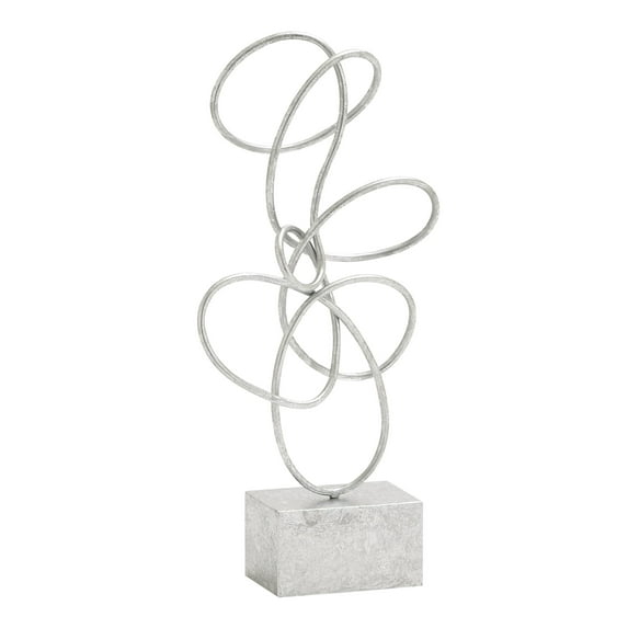 10" x 22" Silver Metal Swirl Abstract Sculpture, by DecMode