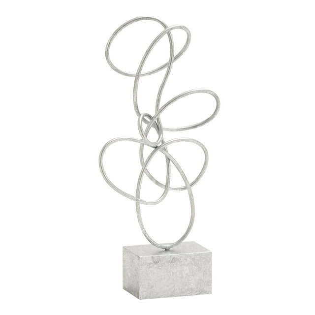 10" x 22" Silver Metal Swirl Abstract Sculpture, by DecMode