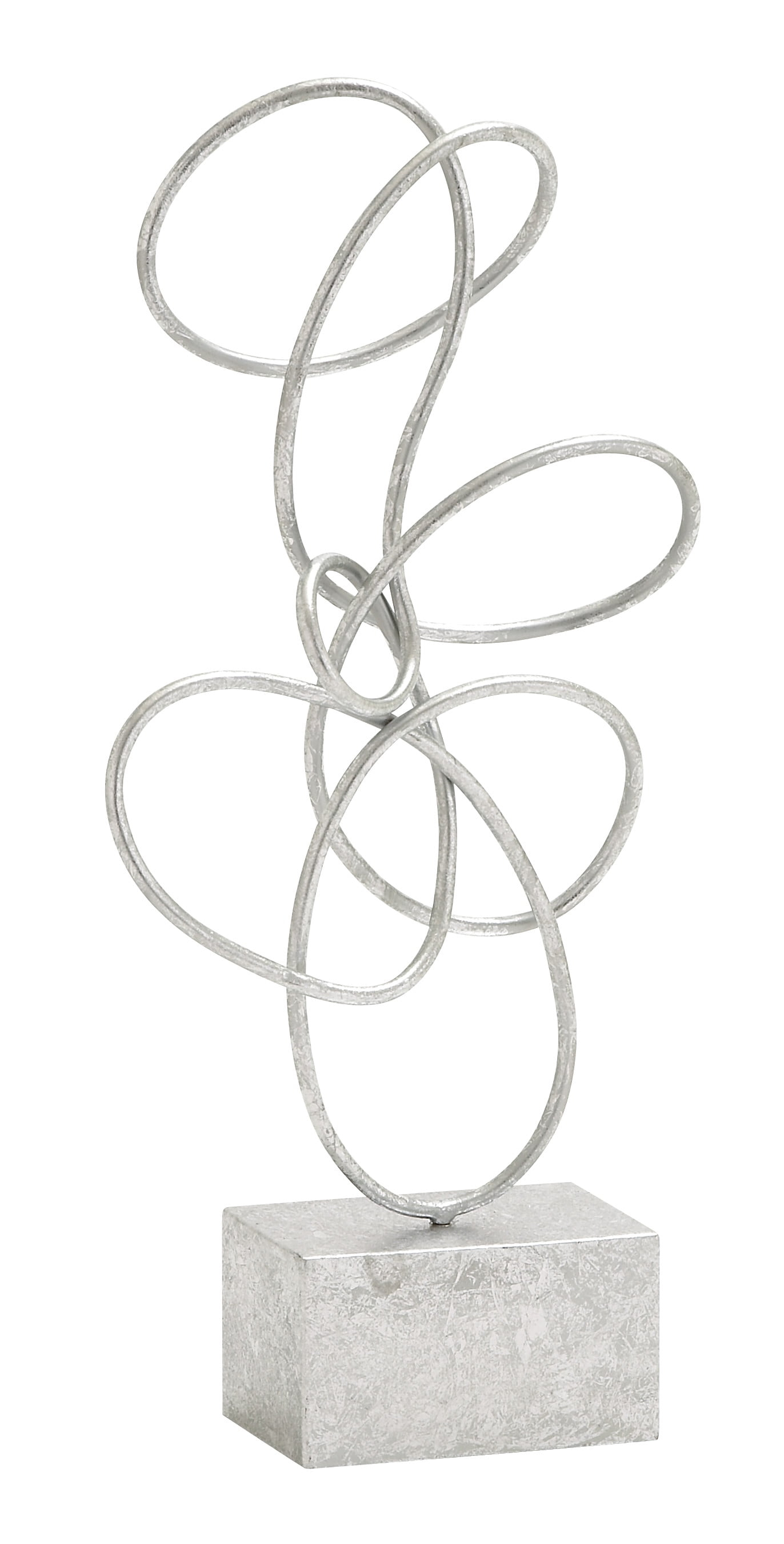 10" x 22" Silver Metal Swirl Abstract Sculpture, by DecMode