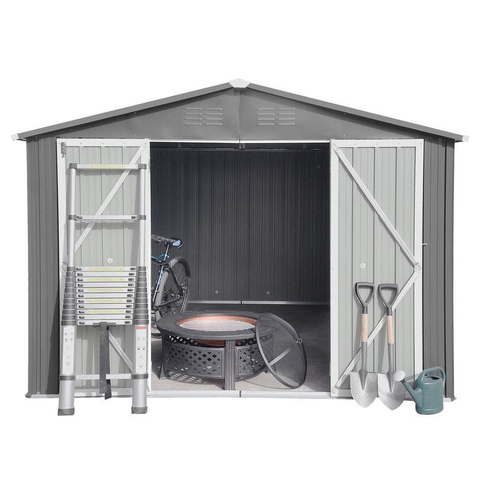 10'x12' Metal Outdoor Shed Organizer & Garden Storage Light Grey