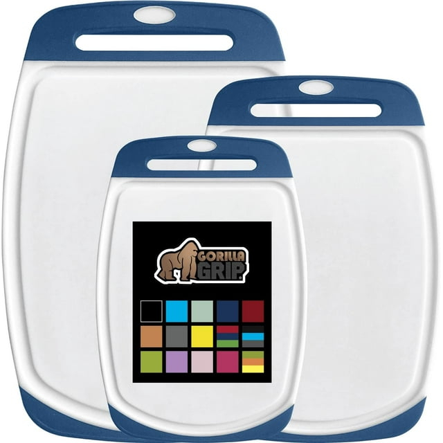 GORILLA GRIP Oversized 100% BPA Free Reversible Kitchen Cutting Board Set of 3, Juice Grooves, Dishwasher Safe, Almond