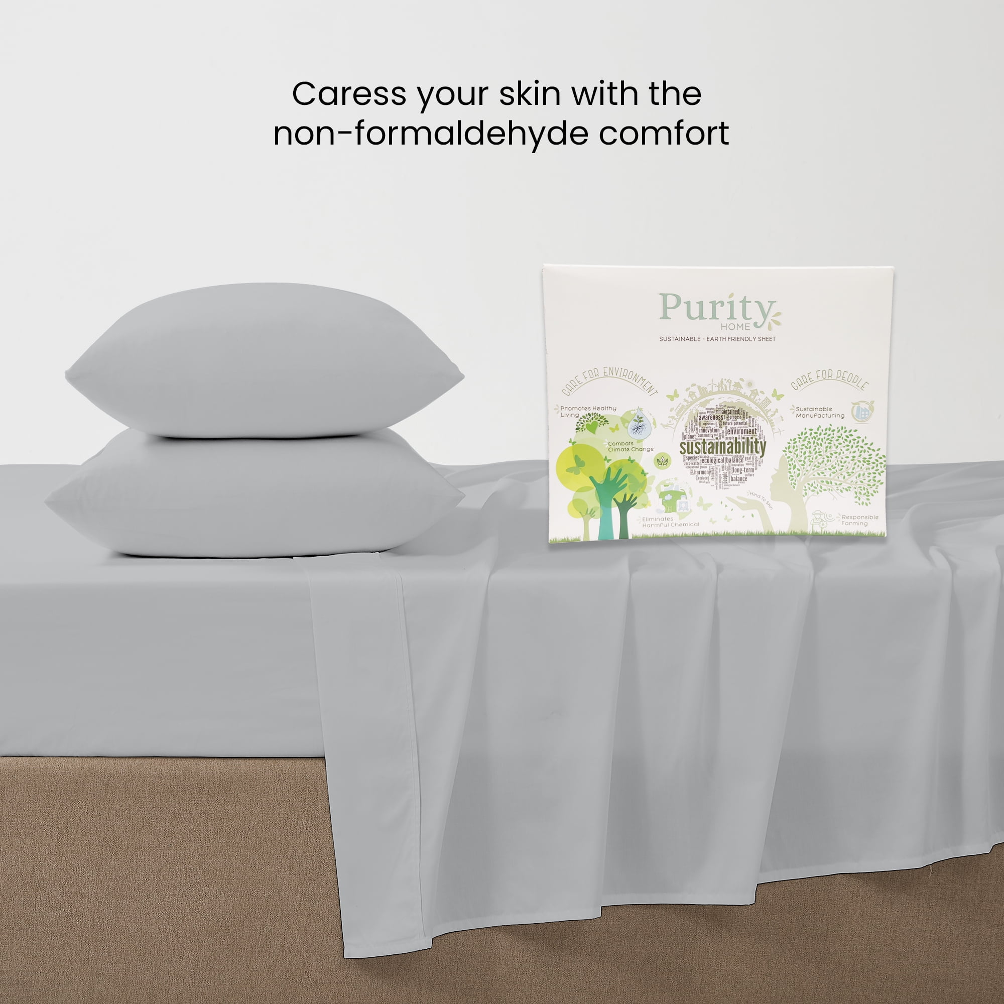100% Cotton Full Sheet Set, 400 Thread Count Sateen Green Wrinkle-Resistant 4- Piece Set Light Gray by Purity Home