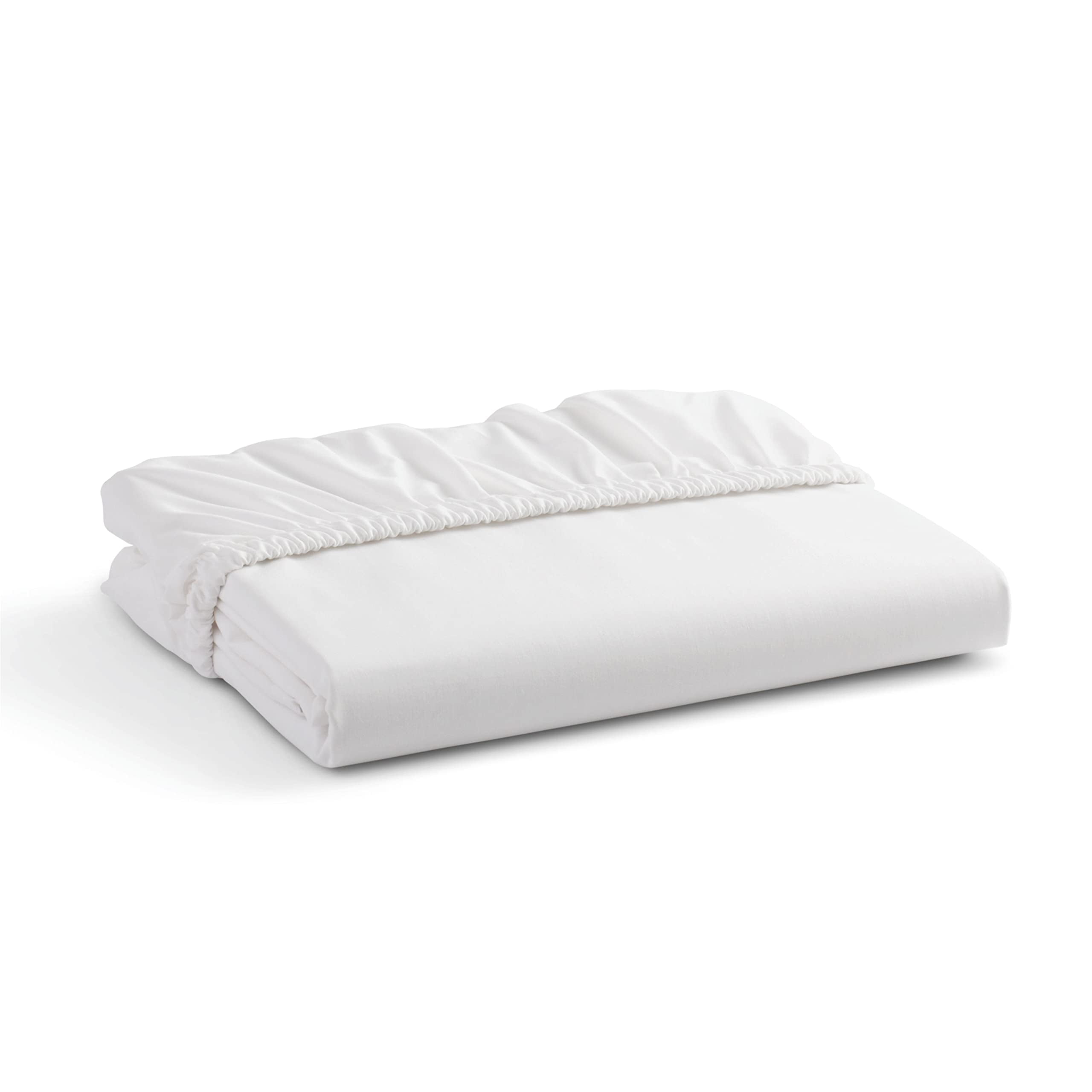 100% Cotton Percale Fitted Sheet Twin Size, White, 1 Deep Pocket Fitted Sheet, Crisp and Cool Strong Bed Linen, 39"X75"+15"