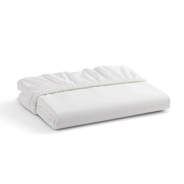 100% Cotton Percale Fitted Sheet Twin Size, White, 1 Deep Pocket Fitted Sheet, Crisp and Cool Strong Bed Linen, 39"X75"+15"