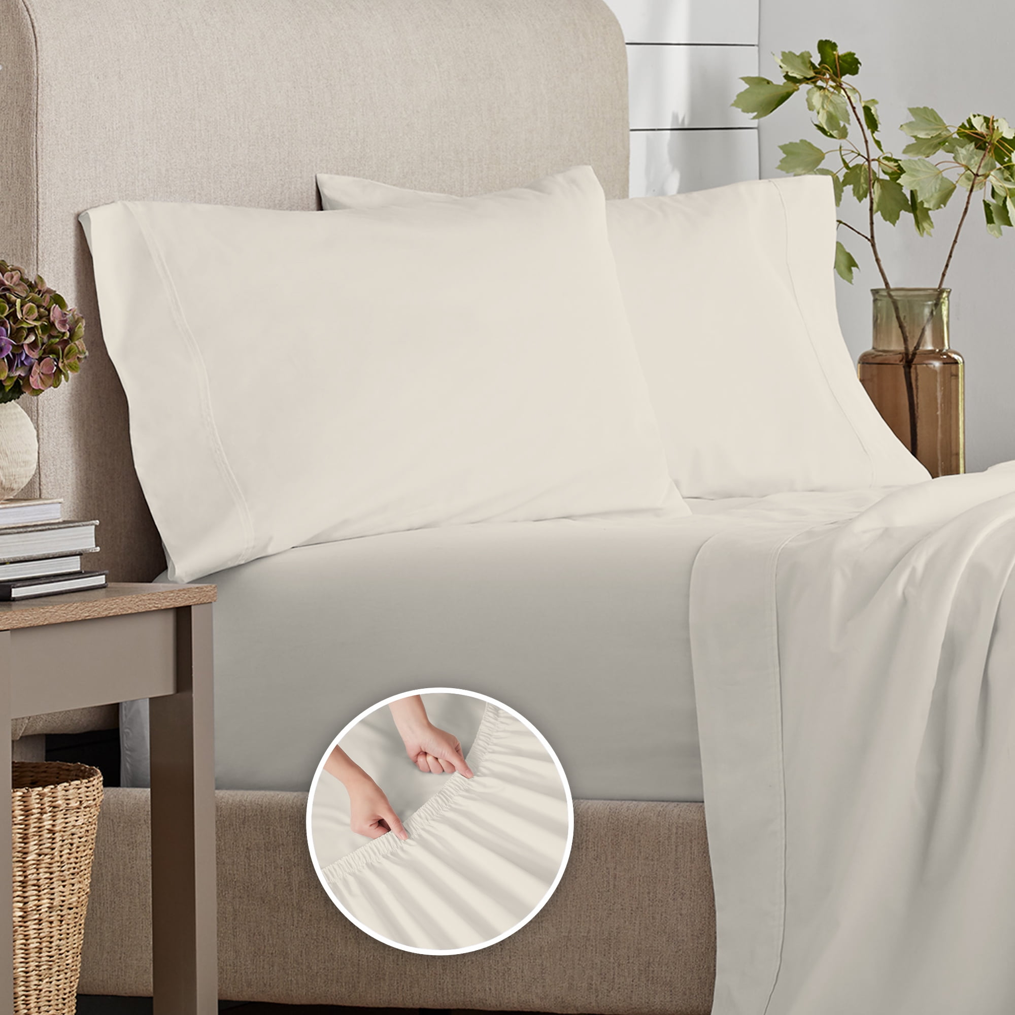 Purity Home 100% Organic Cotton King Ivory Percale Bedsheet set, 300 Thread Count Breathable, Super Soft, & Cozy 4-Piece Set