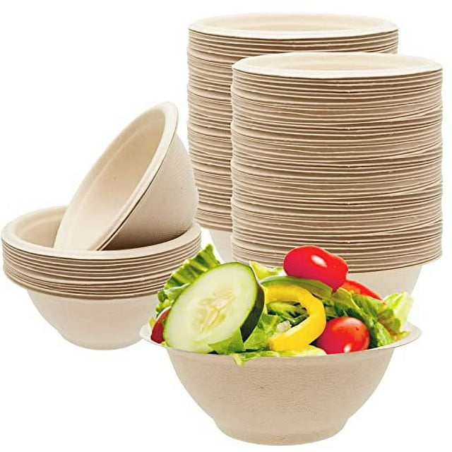 100 Pack 8oz Compostable Paper Bowls,Heavy-Duty Disposable Natural Bagasse Bowls,Biodegradable Soup Bowls,Eco-Friendly,Heat Resistant,for Ice Cream,Salad,Soup,Snack,Dessert,Pasta,Hot or Cold Use