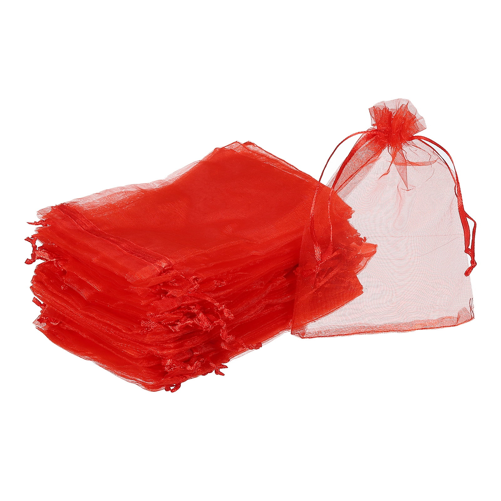 100PCS 4x6inch (10x15cm) Drawstring Organza Jewelry Favor Pouches Wedding Party Festival Gift Bags Candy Bags (Red)