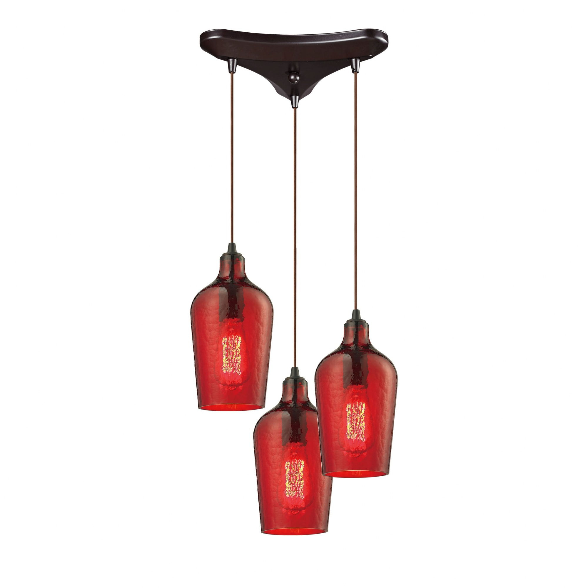 10331/3HRD-Elk Home-Hammered Glass - 3 Light Linear Pendant in Transitional Style with Southwestern and Vintage Charm inspirations - 10 Inches tall