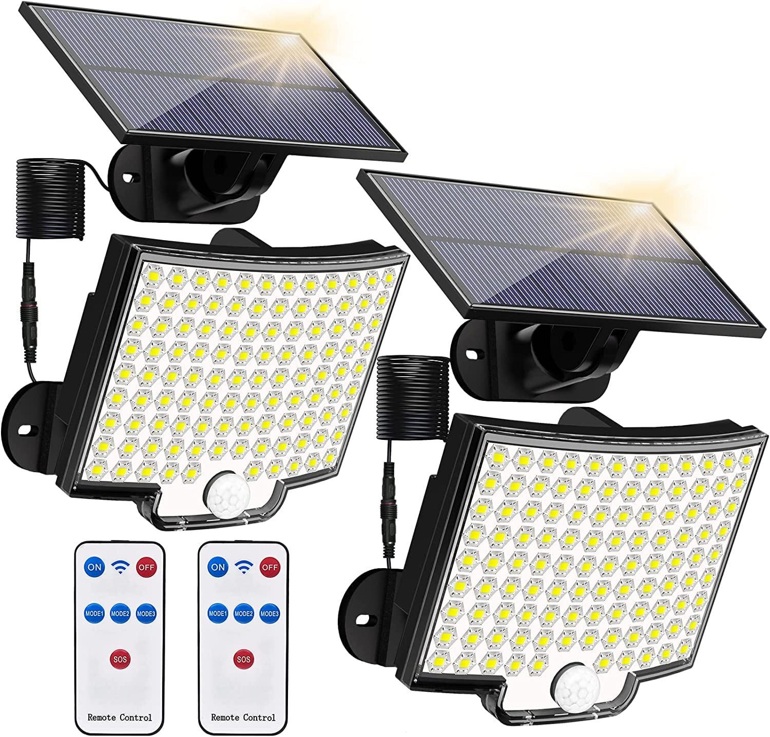 106 LED Solar Powered Motion Sensor Flood Lights - Dusk to Dawn Solar Security Wall Lights with Remote Control 4 Modes, 3000LM, IP65 Waterproof Outdoor Lighting Solution for Brighter Nights