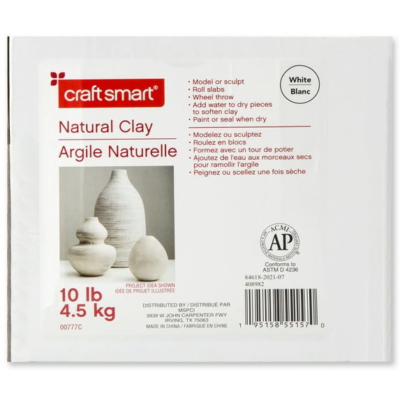 10lb White Natural Air-Dry Clay by Craft Smart - Non-Toxic Clay for Hand Modeling - Sculpting - Pottery - 1 Pack