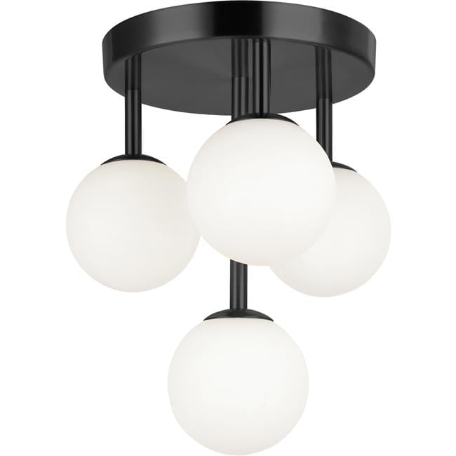 11 in. Megallan 4 Light Flush Mount, Matte Black with White Opal Glass