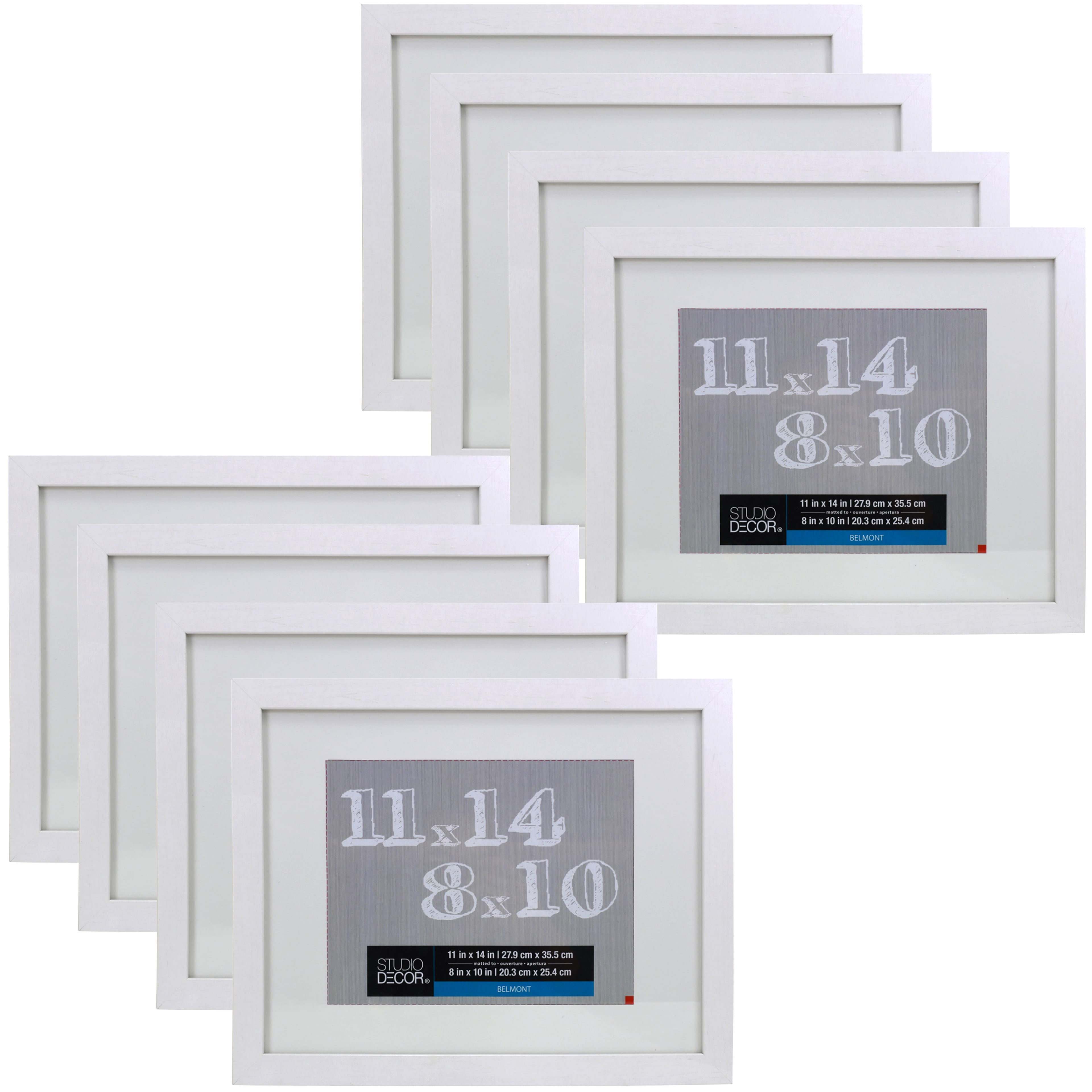 11" x 14" White Belmont Picture Frame with 8" x 10" Mat by Studio Décor - Pre-attached Hanging Hardware - Horizontal or Vertical Display - MDF - Bulk 8 Pack