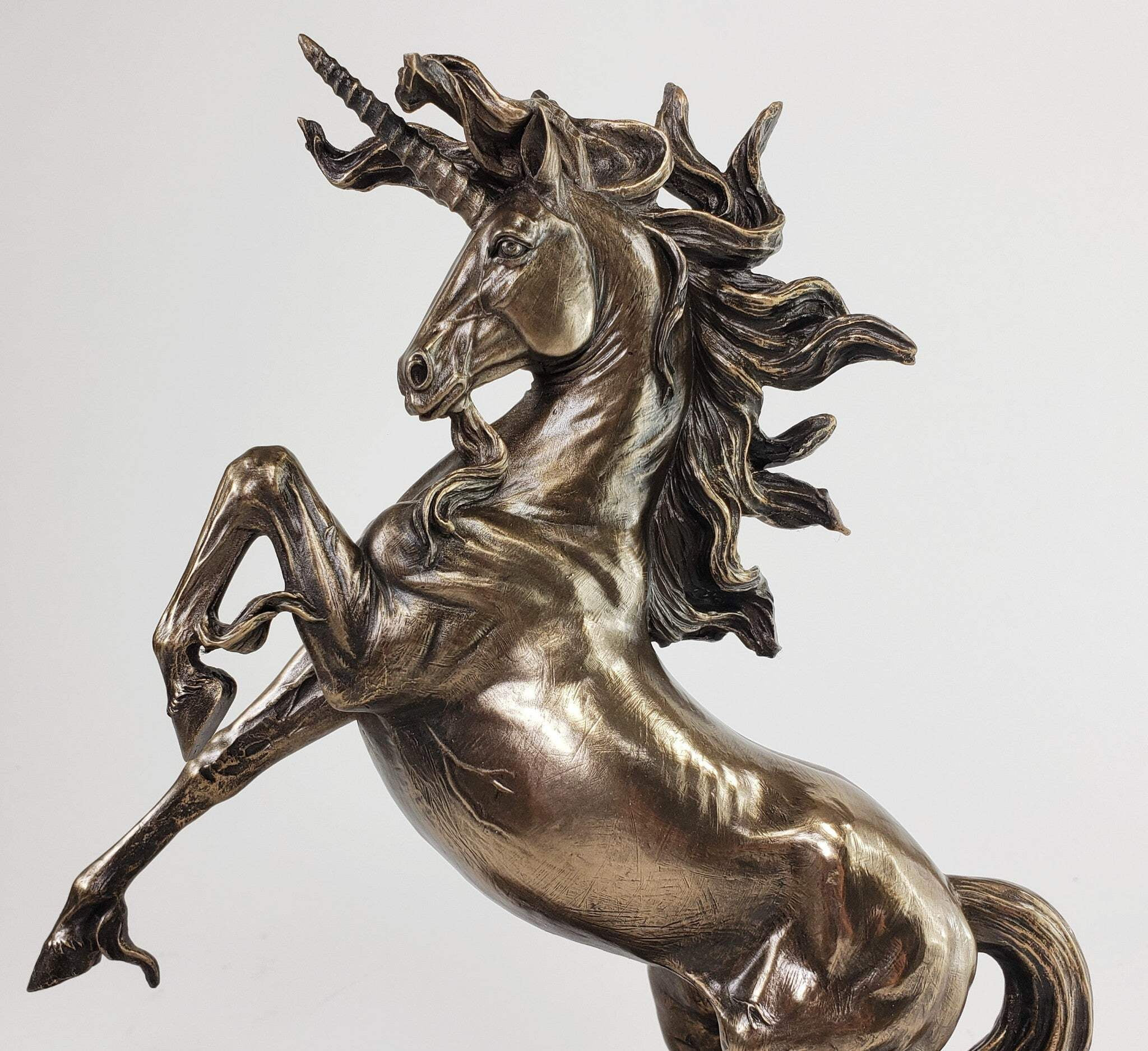 12.25 Inch Rearing Unicorn on 2 Feet Bronze Color Statue / Figurine