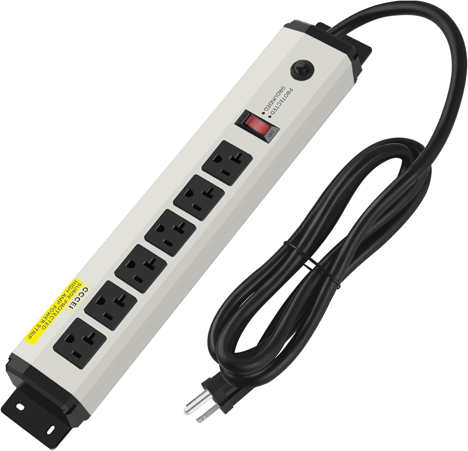 12 Gauge Heavy Duty Power Strip Surge Protector 4800J, 20 Amp 6 Plug Industrial Shop Garage Metal Multiple Outlets, 6 FT Extension Cord 5-15P Adapter High Amp 6-20R T-Slot 20a for Appliance.