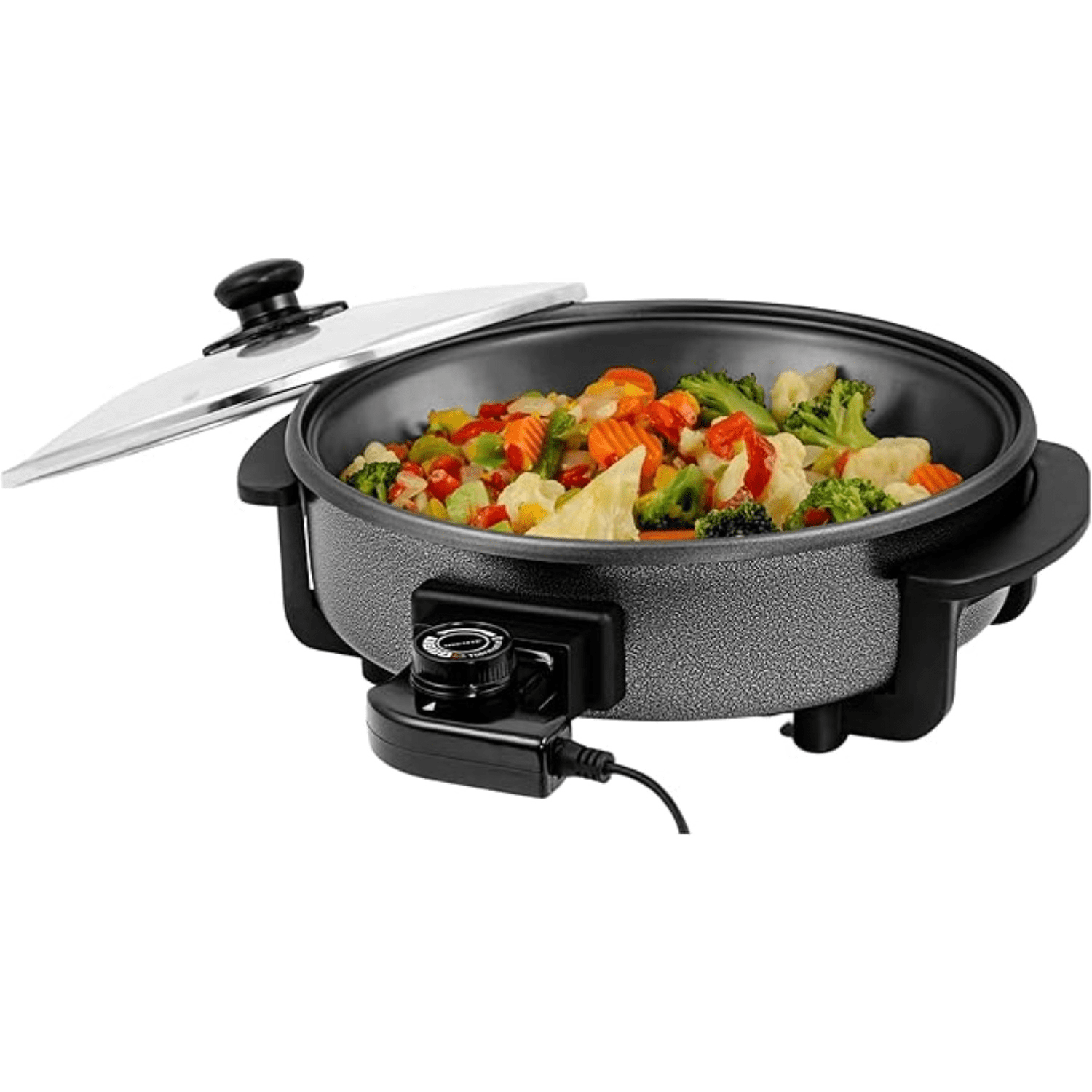 12 Inch Electric Skillet and Frying Pan with Nonstick Coating, 1400W Power, Adjustable Temperature Control, Tempered Glass Lid with Vent and Cool Touch Handles, Black