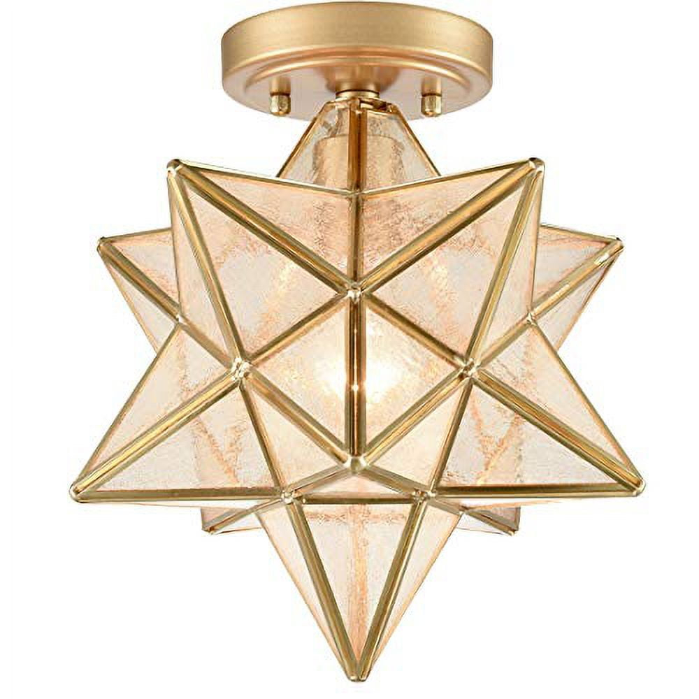 TANMAO  10-Inch Moravian Star Ceiling Light, Boho Moroccan Lamp with Seeded Glass Shade, Moravian Star Ceiling Light Modern Brass Flush Mount Lights for Office, Living Room, Dining Room, Kitchen
