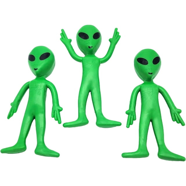 12 Pack- Bendable Rubber Green Aliens (3.75") Action Figures Bendable UFO Aliens Limbs Sensory Stress Relief Fidget Toys. Great Party Favor Trick or Treat Supplies