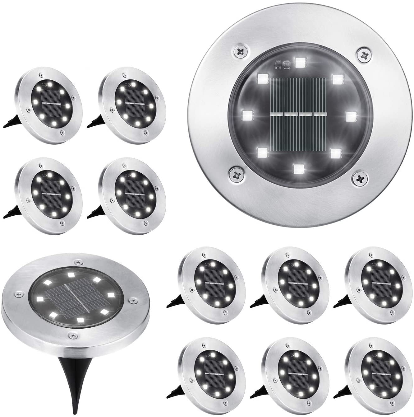 12 Pack Solar Ground Lights, 8 LED Solar Powered Disk Lights Outdoor Waterproof Garden Landscape Lighting for Yard Deck Lawn Patio Pathway Walkway