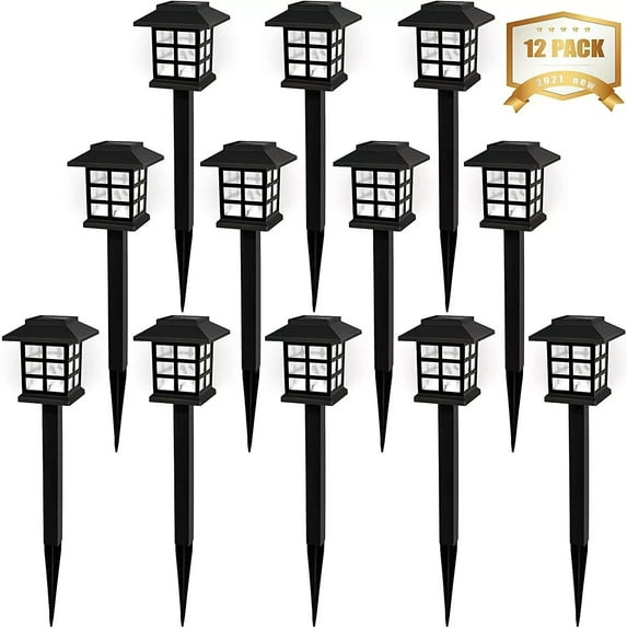 12 Pack Solar Lights Outdoor Waterproof - Easy Install LED Pathway Lights for Garden, Yard, Patio, No Tools Needed, White Light, Dusk to Dawn (Weatherproof)