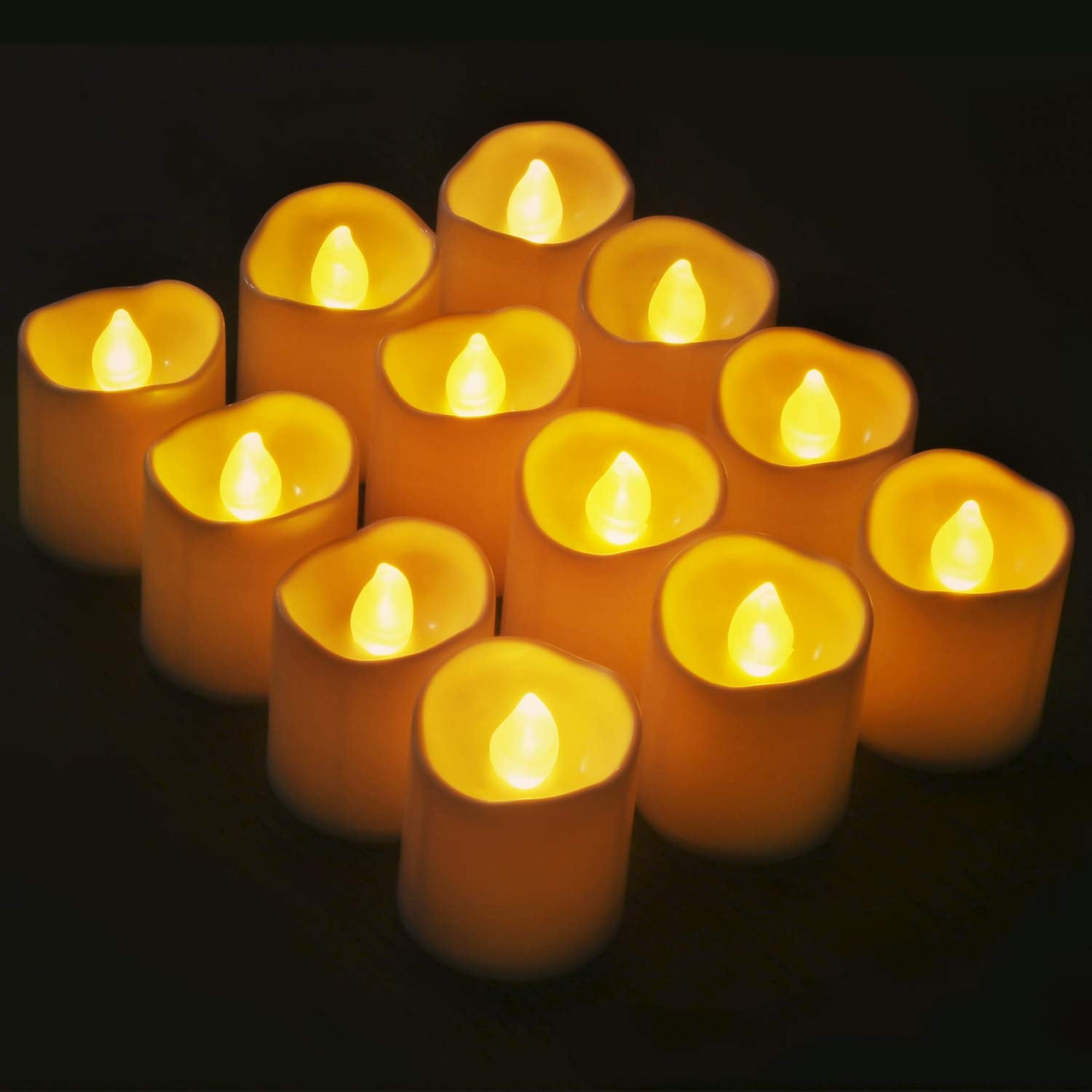 12 Pcs Flameless LED Tea Light Candles Warm Yellow Flickering Bright Tealights Electric