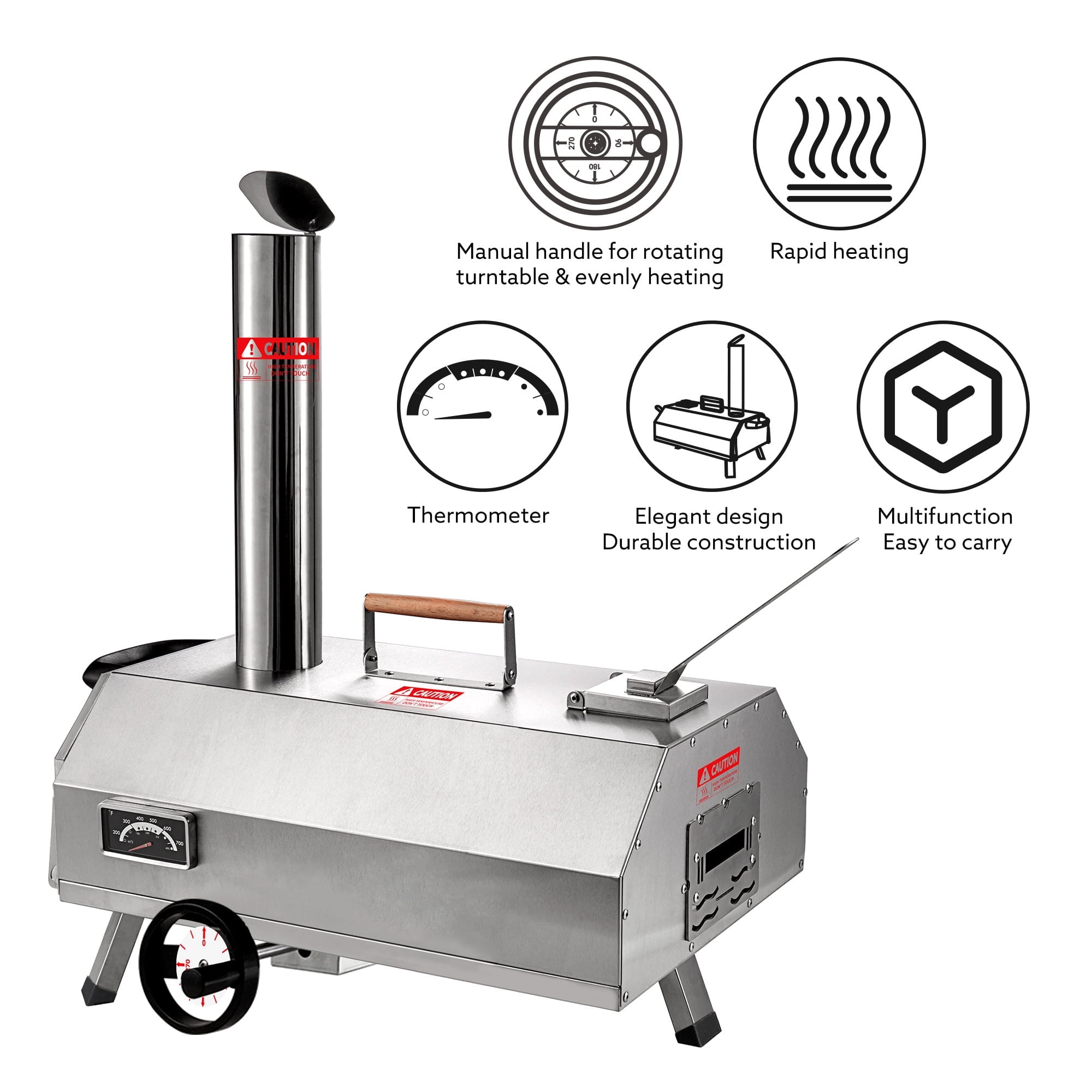 Enyopro 12" Semi-Automatic Outdoor Pizza Oven, Portable Wood-Fired Pizza Maker with Manual Rotating Turntable, Temperature Gauge for Stone-Baked Pizzas, Steak, Bread, Garden & Outdoor Use