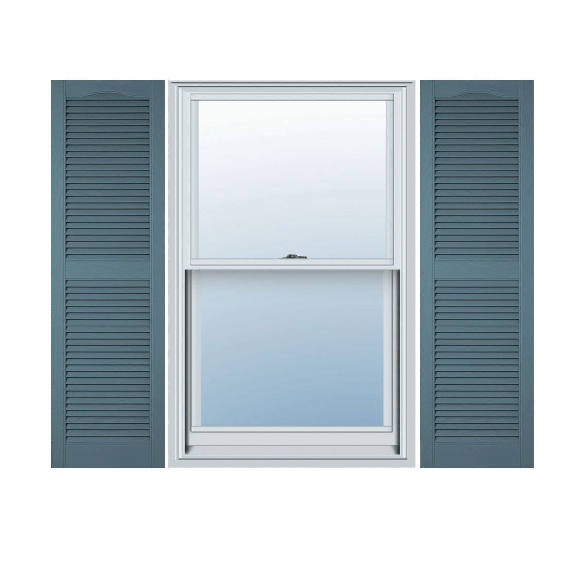 12 in. W x 25 in. H Builders Edge, Standard Cathedral Top Center Mullion, Open Louver Shutters, Includes Matching Installation Spikes, 004 - Wedgewood Blue