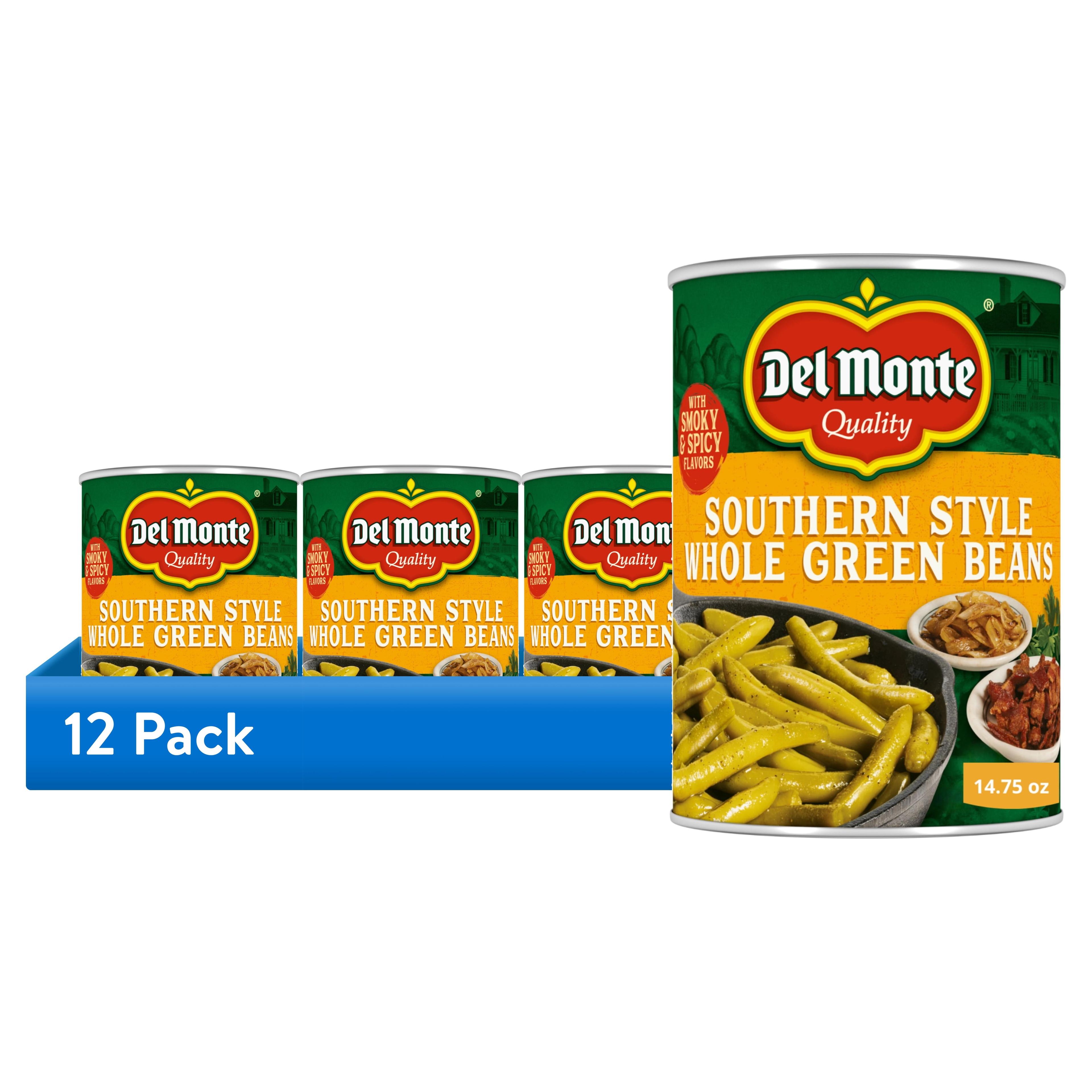 (12 pack) Del Monte Southern Style Whole Green Beans, Canned Vegetables, 14.5 oz Can