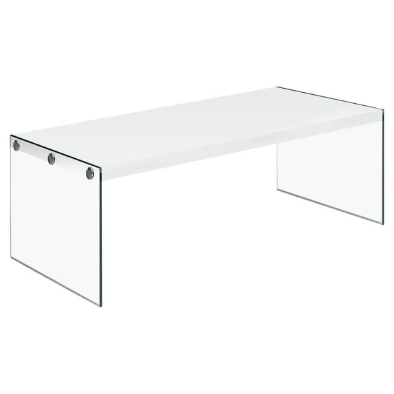 22" x 44" x 16.25" White Clear Particle Board Tempered Glass Coffee Table