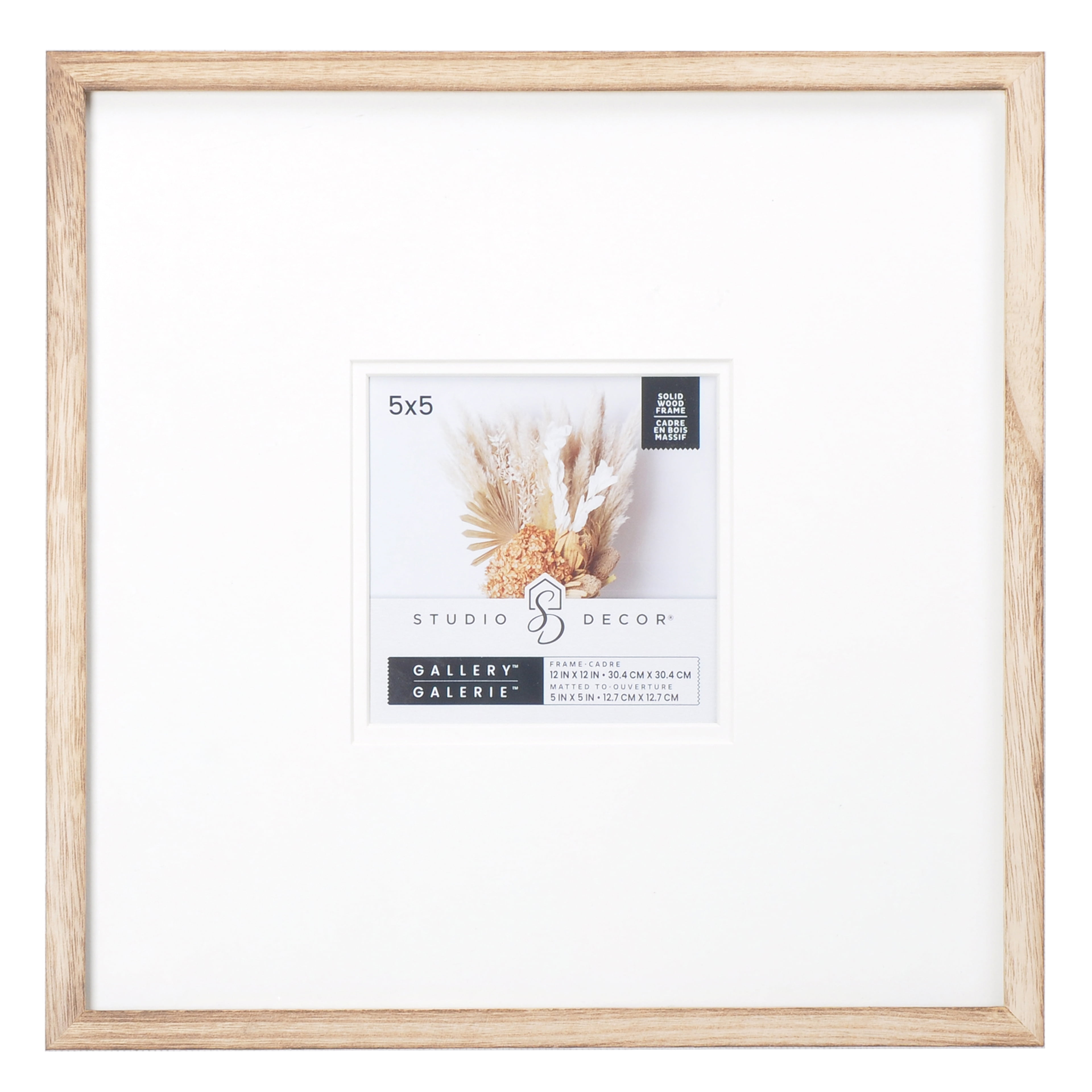 12" x 12" Gallery Natural Wood Picture Frame with Mat by Studio Décor - Includes Pre-attached Hanging Hardware - Horizontal or Vertical Display - 1 Pack