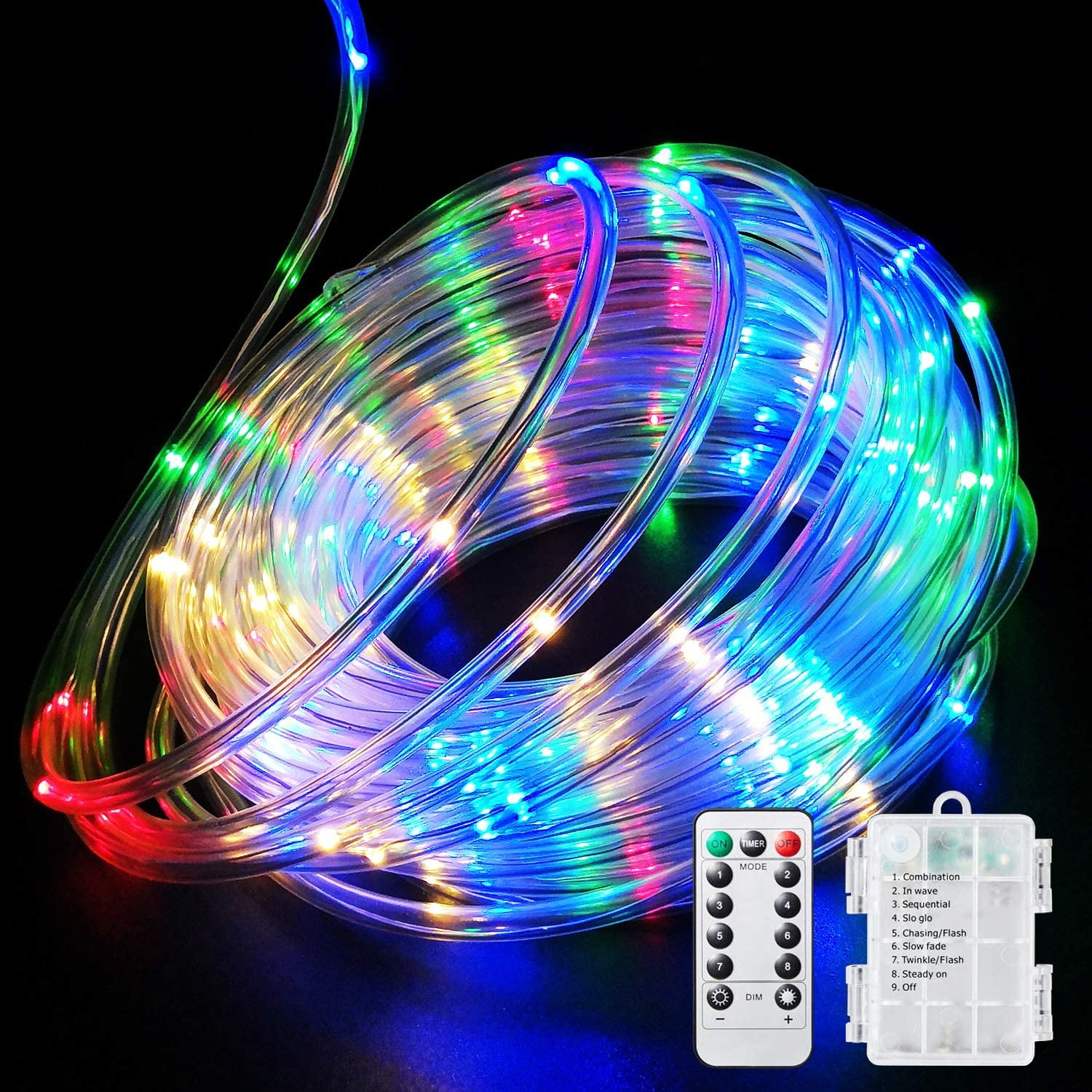 120 LED Rope Lights Battery Powered Light String 40ft 8 Patterns Fairy Lights with Remote Control Outdoor Decorative Lights, Christmas Decorations (Multi-color)