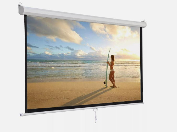 SUPER DEAL 120'' Projector Screen, Retractable Projection Screen Manual Pull Down HD Screen 1:1 Format for Home Cinema Theater Presentation Education Outdoor Indoor Public Display