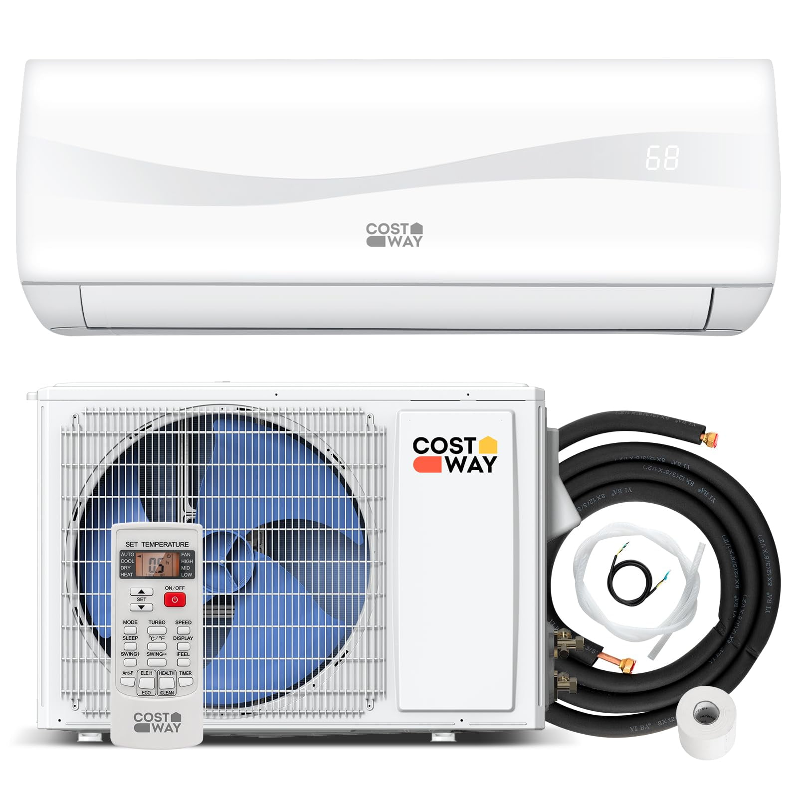 Costway 12000 BTU Mini Split Air Conditioner & Heater Ductless 17 SEER2 750 Sq. Ft