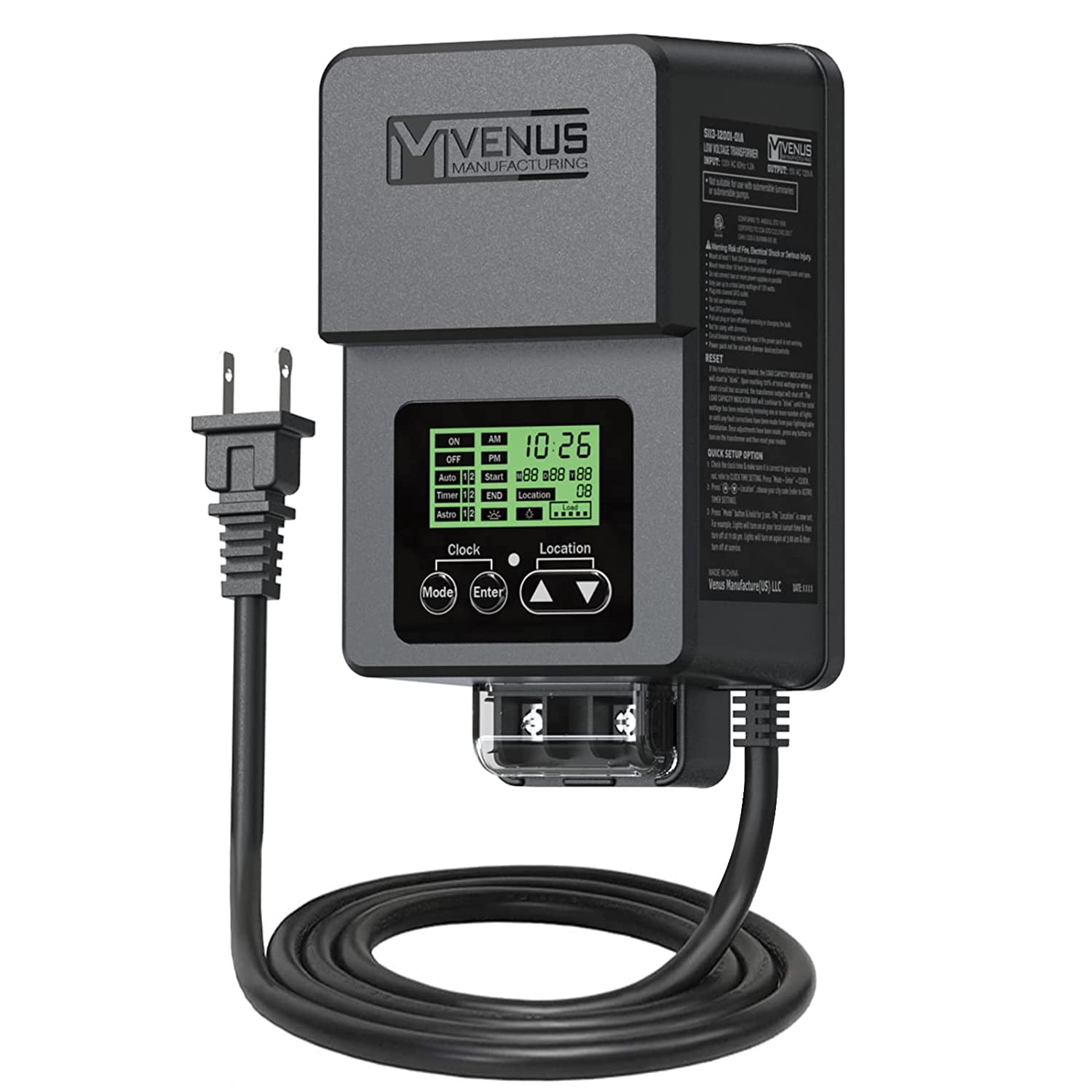 120W Outdoor Low Voltage Transformer with Timer and Photo Sensor, 120V AC to 15V AC Power Supply, Suitable for 12-15V Exterior Garden Landscape Lighting with ETL Listed