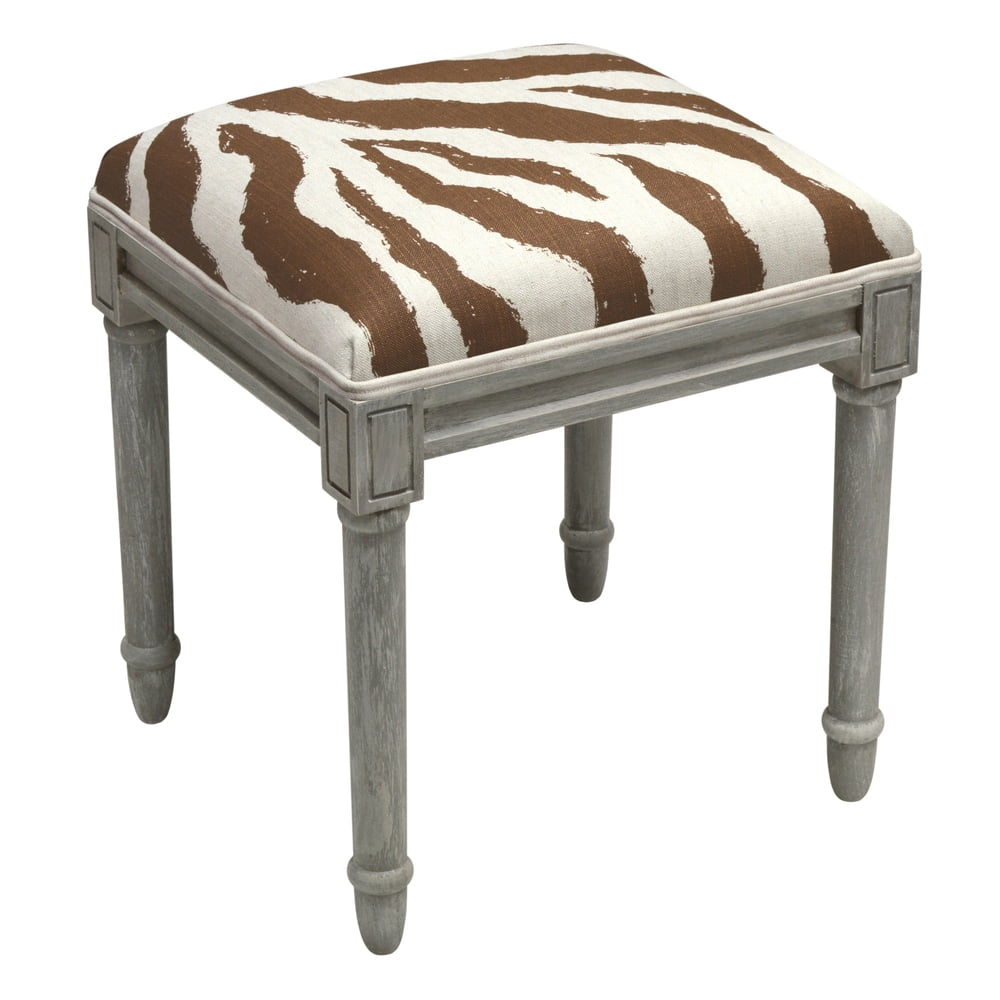 123 Creations Grey Wood and Linen Zebra Stripes Vanity Stool Brown