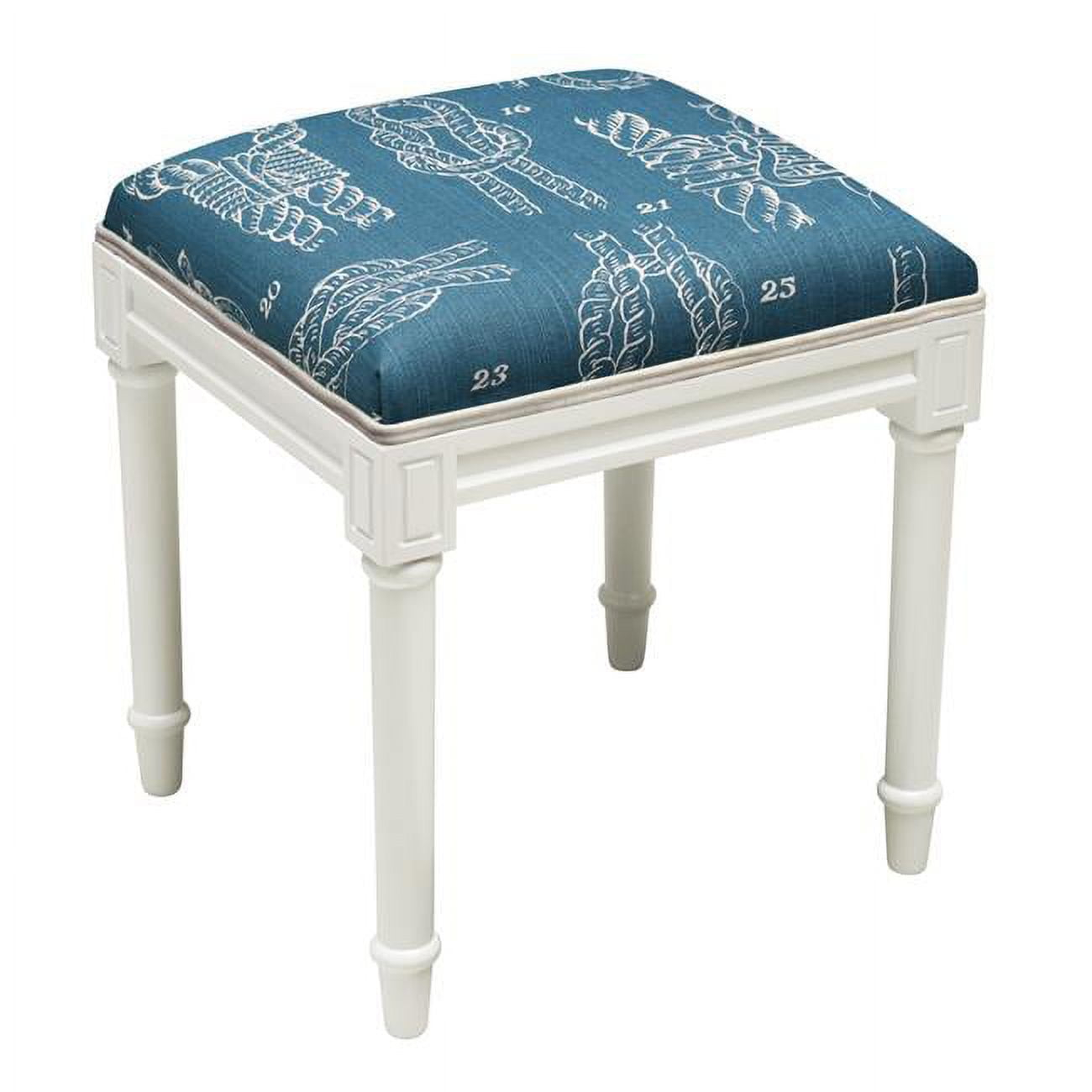 123 Creations WDS051-NY Navy Blue Knots Upholstered Wooden Vanity Stool, White