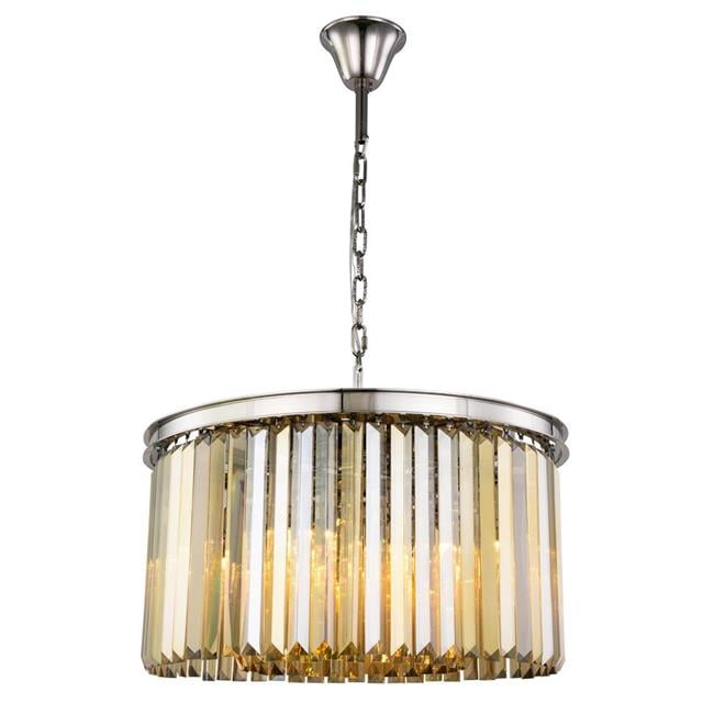 SYDNEY Pendant Traditional Antique 8-Light Polished Nickel Golden Teak Crystal